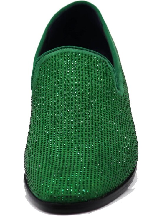Enzo Romeo Men\'s Green Vintage Velvet Rhinestone Loafer Slip On Tuxedo Shoes main image 5